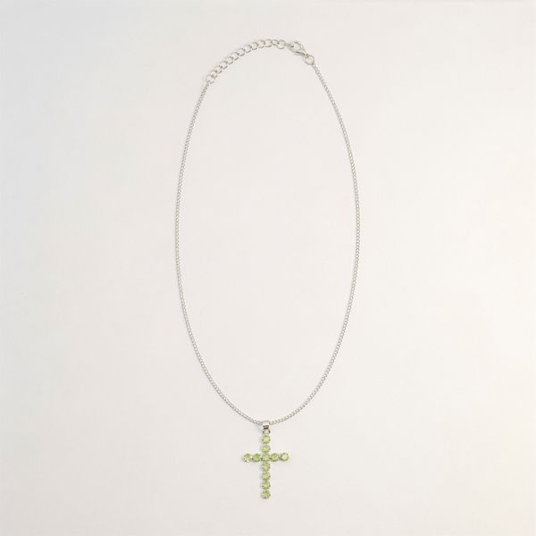 Indische Andachtsanhänger - Versilbert (45 cm Kette) - Peridot-Kreuz