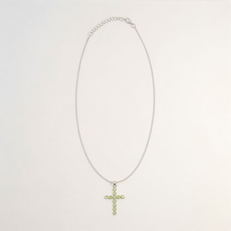 Indische Andachtsanhänger - Versilbert (45 cm Kette) - Peridot-Kreuz