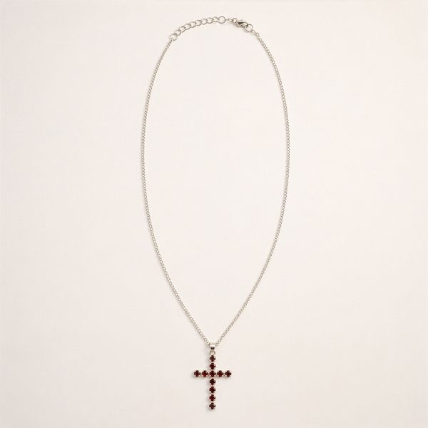 Indische Andachtsanhänger - Silberbeschichtet (45 cm Kette) - Granat-Kreuz