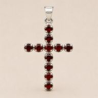 Indische Andachtsanhänger - Silberbeschichtet (45 cm Kette) - Granat-Kreuz