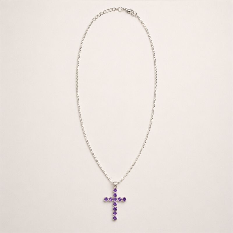 Indische Andachtsanhänger - Silberbeschichtet (45 cm Kette) - Amethyst-Kruzifix
