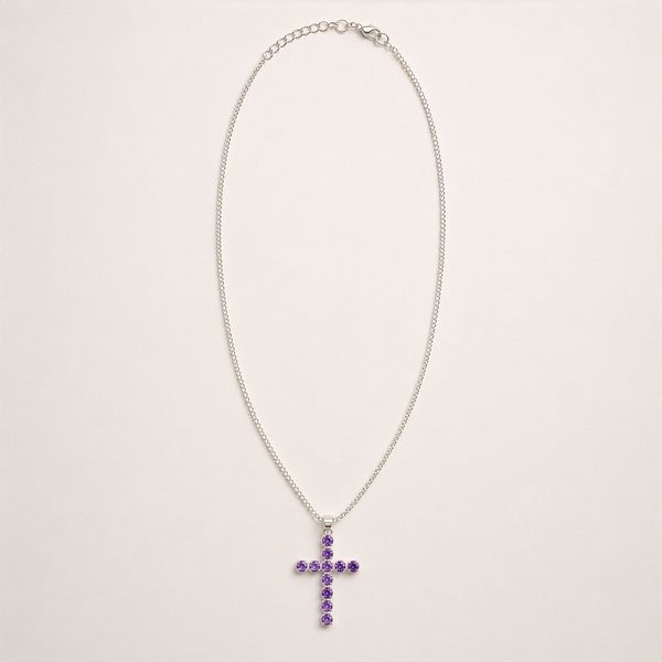 Indische Andachtsanhänger - Silberbeschichtet (45 cm Kette) - Amethyst-Kruzifix