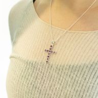 Indische Andachtsanhänger - Silberbeschichtet (45 cm Kette) - Amethyst-Kruzifix