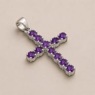 Indische Andachtsanhänger - Silberbeschichtet (45 cm Kette) - Amethyst-Kruzifix