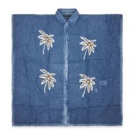 Nomad Sari Auf der Med-Kollektion - Kaftan - Blau mit Gold- und Weißem Palmen-Dekor