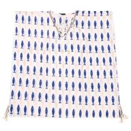 Nomad Sari On the Med Collection - Kaftan - Weiß & Blau auffälliger Fischdruck