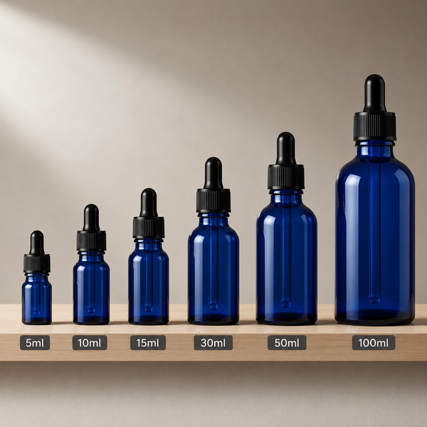 Blaue Tropfflaschen aus Glas – 5 ml bis 100 ml