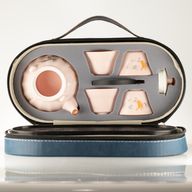 Reise-Teekannen-Set und vier Tassen - Rosa Vintage-Kürbis-Stil