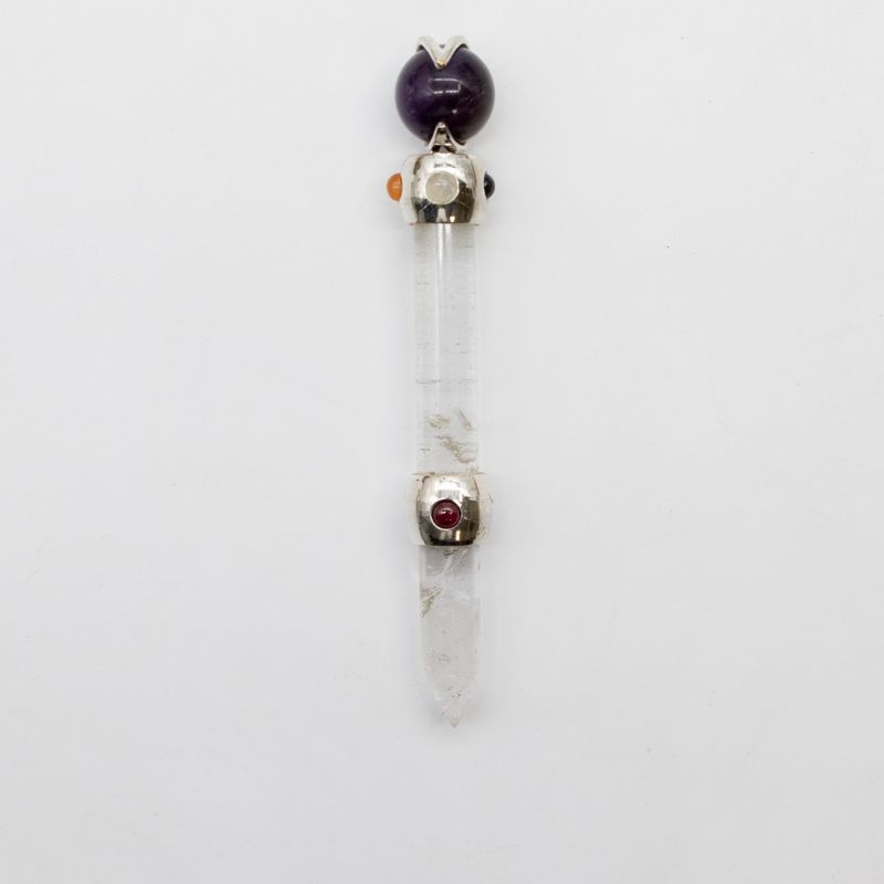 Himmlischer Prisma-Stab - Amethyst bewegliche Kristallkugel Quarzstiel - 12 cm