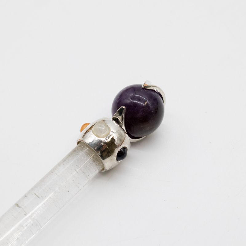 Himmlischer Prisma-Stab - Amethyst bewegliche Kristallkugel Quarzstiel - 12 cm