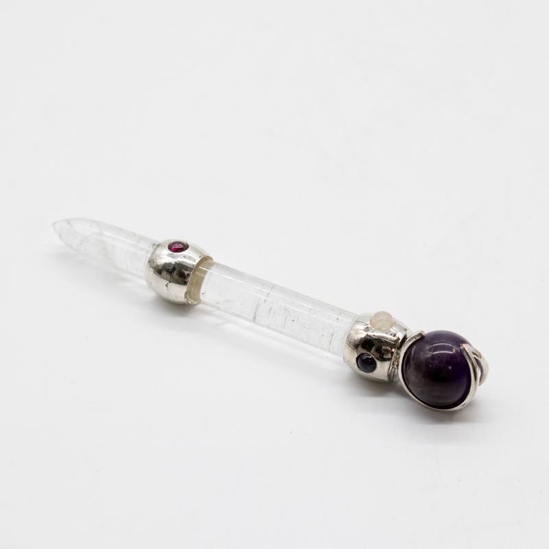 Himmlischer Prisma-Stab - Amethyst bewegliche Kristallkugel Quarzstiel - 12 cm