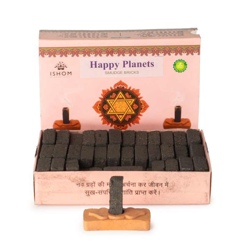 Packung mit 104 natürlichen Räucherblöcken und Brenner - Happy Planets - Ritual Bricks
