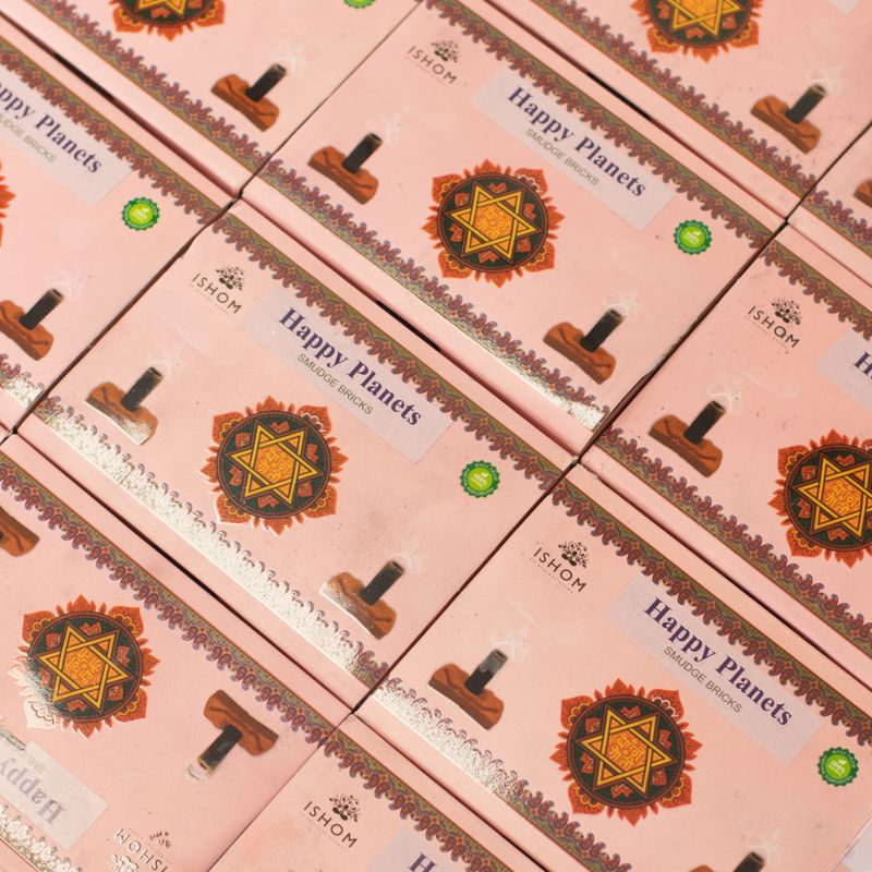 Packung mit 104 natürlichen Räucherblöcken und Brenner - Happy Planets - Ritual Bricks