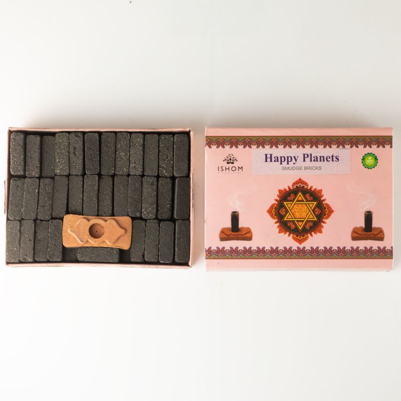 Packung mit 104 natürlichen Räucherblöcken und Brenner - Happy Planets - Ritual Bricks