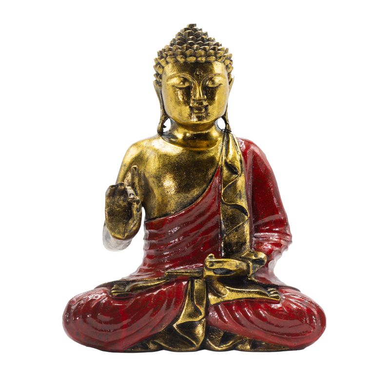 Roter und goldener Buddha - Extra groß 30 cm - Abhaya Mudra (Keine Angst)