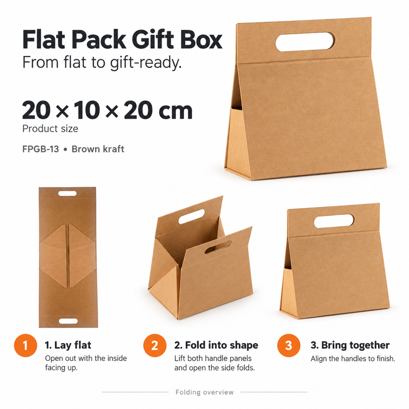 Flach verpackte Geschenkbox - Große Handbox (28 × 12,5 × 26 cm) - Schwarz