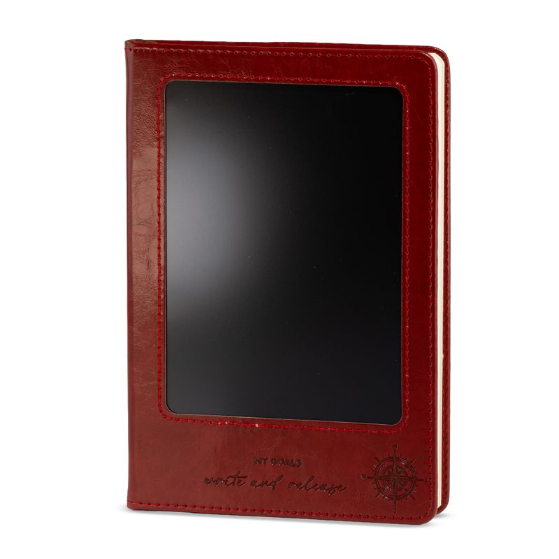 Intention Notizbuch - LCD-Wischbildschirm - Rote Lederoptik - Messingblatt - 80 Blätter
