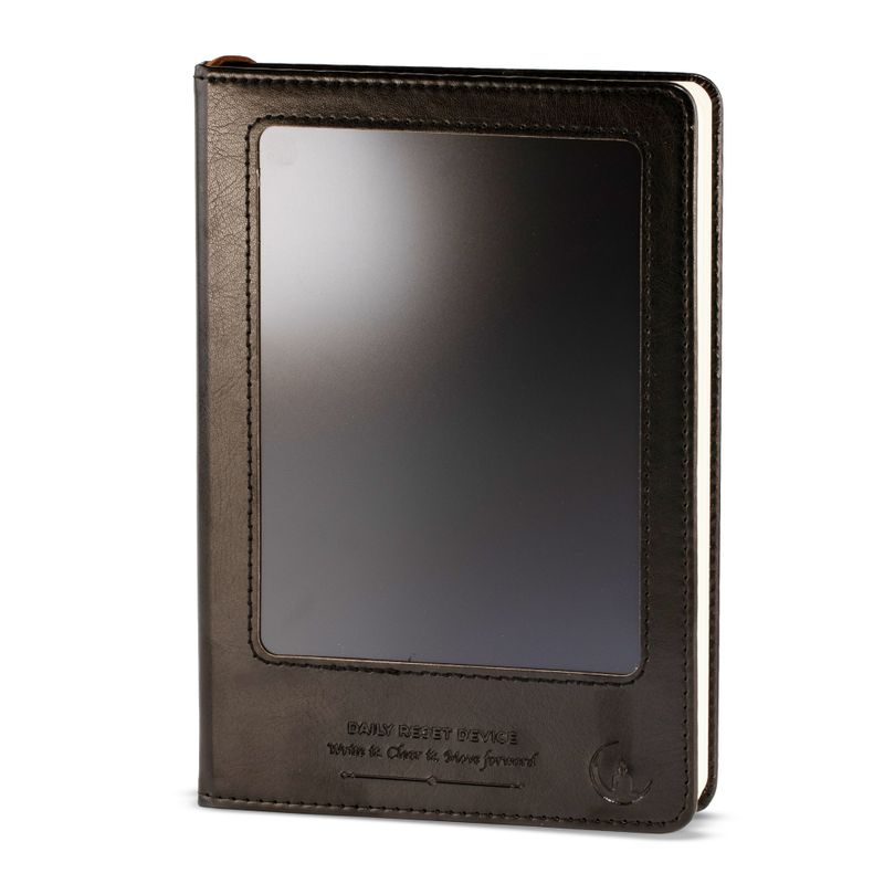 Intention Notizbuch - LCD-Wipe Bildschirm - schwarze Lederoptik - Messingblatt - 80 Blätter