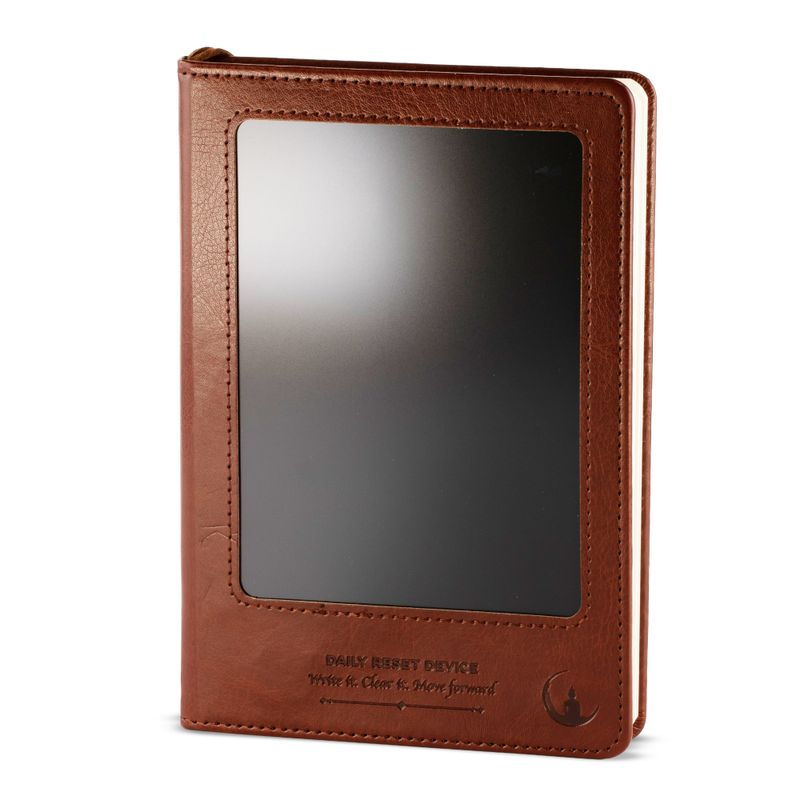 Intention-Notizbuch - LCD-Wischbildschirm - Braun Lederoptik - Messingblatt - 80 Blätter