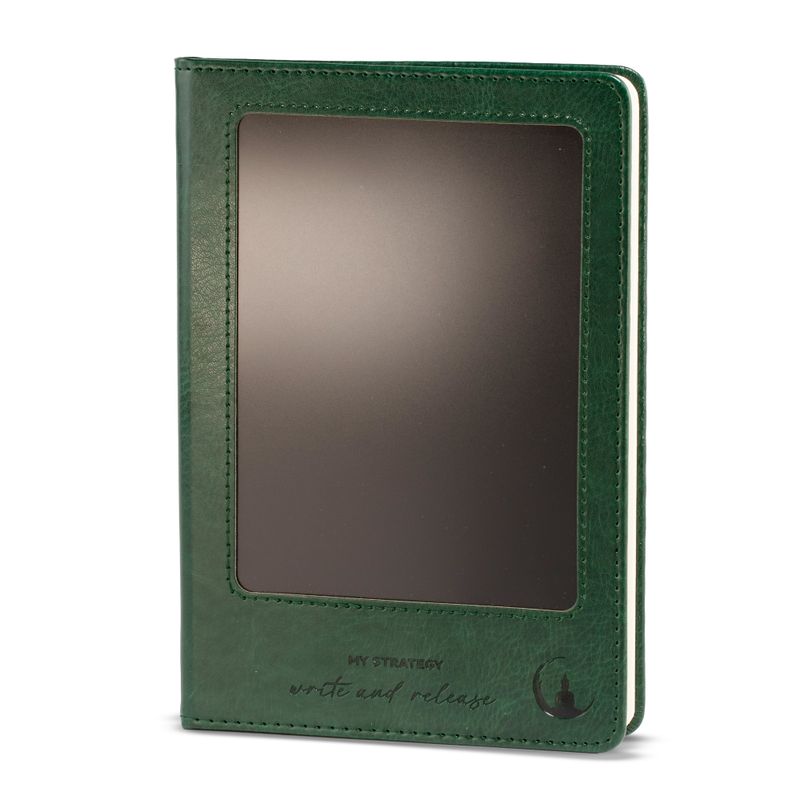 Intention Notizbuch - LCD-Wischbildschirm - Grüne Lederoptik - Messingblatt - 80 Blätter