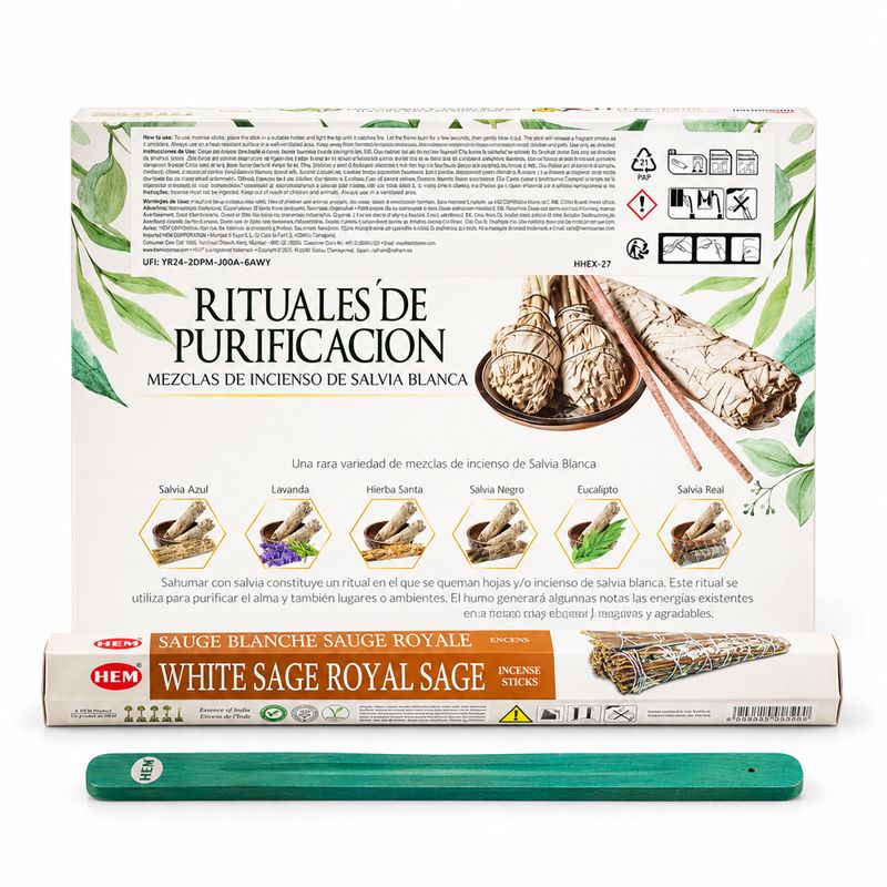 HEM Sechseckiges Räucherwerk - Weißer Salbei Kollektion und Aschefänger (6er-Pack)