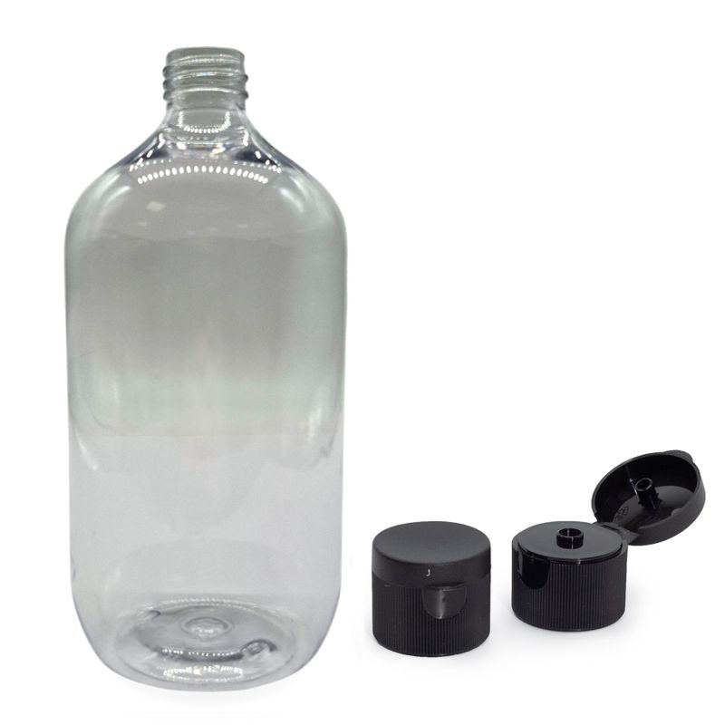 1000ml Boston-Flasche aus klarem Kunststoff mit Klappdeckel 28mm