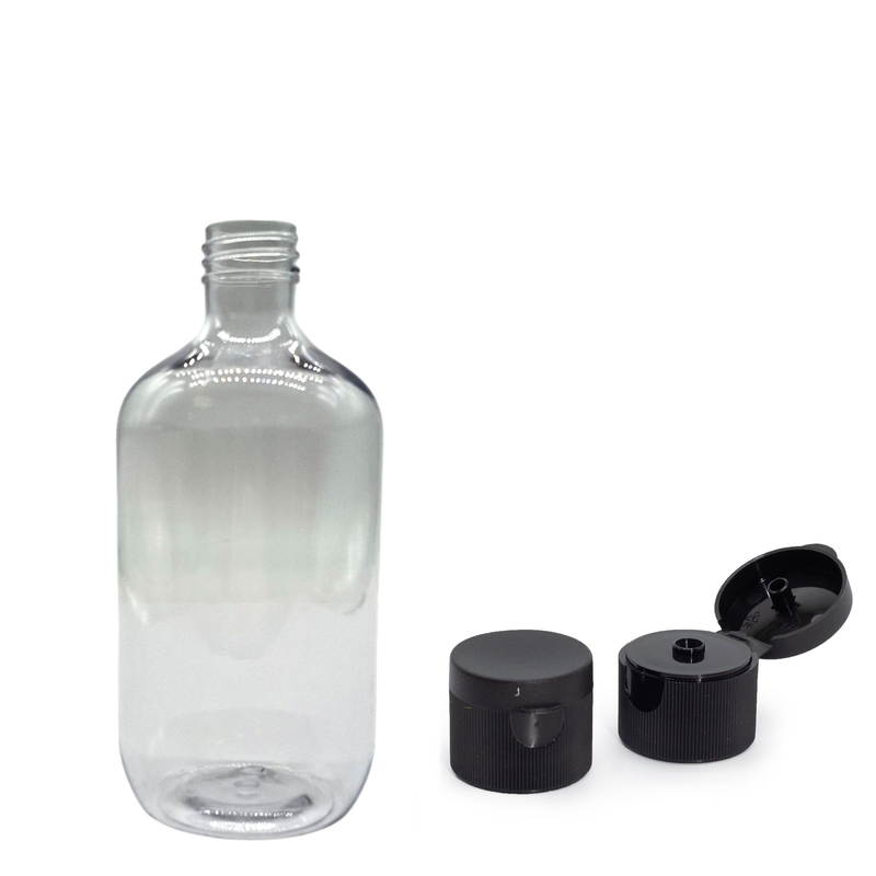 500 ml Boston-Flasche aus klarem Kunststoff mit Klappdeckel 28 mm