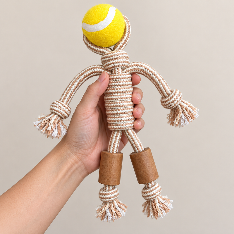 PAW Haustierspielzeug – Kauspielzeug aus Kaffeebaumholz – Rope Ranger – Ball