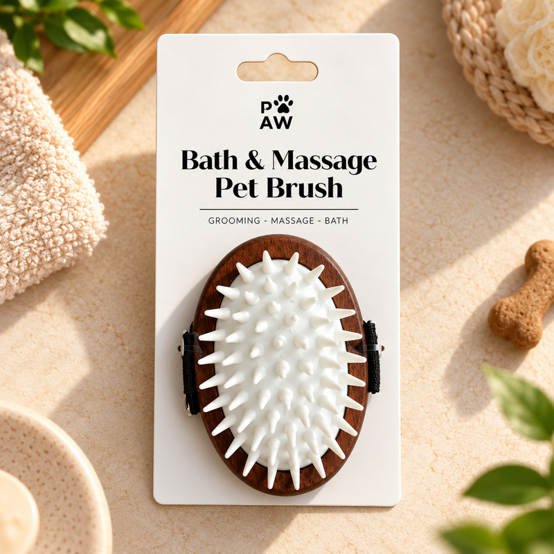 PAW Pflegeutensilien – Peeling- und weiche Gummimassagebürste – Walnuss