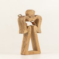 Kleiner Schutzengel aus Mangoholz mit Heiligenschein – weiße Emaille