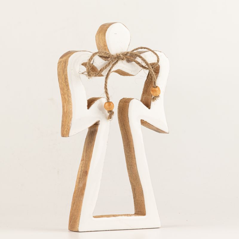 Engel-Figur „Halo“ aus Mangoholz, mittel – weiß emailliert