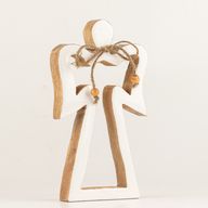 Engel-Figur „Halo“ aus Mangoholz, mittel – weiß emailliert