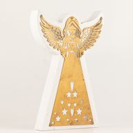 Engel aus Mangoholz – geweißt mit Eisen-Dekorausschnitt – 22cm