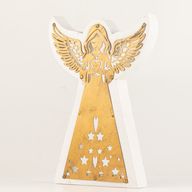 Engel aus Mangoholz – geweißt mit Eisen-Dekorausschnitt – 22cm