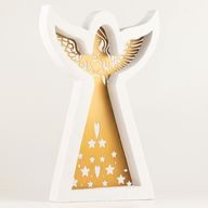 Engel aus Mangoholz – geweißt mit dekorativem Eisenausschnitt – 39cm