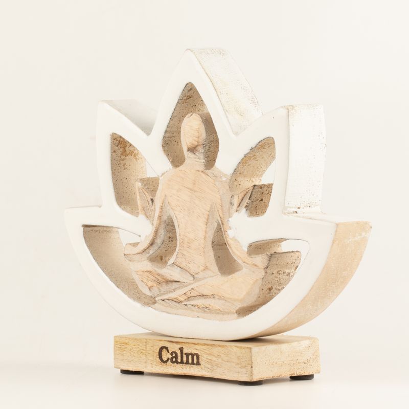 Yoga-Figur aus Holz – Lotusblüte – Creme – Gelassenheit