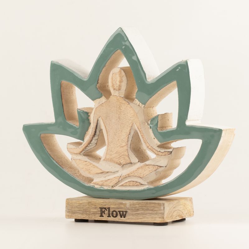 Yoga-Figur aus Holz – Lotusblüte – Petrol – Flow