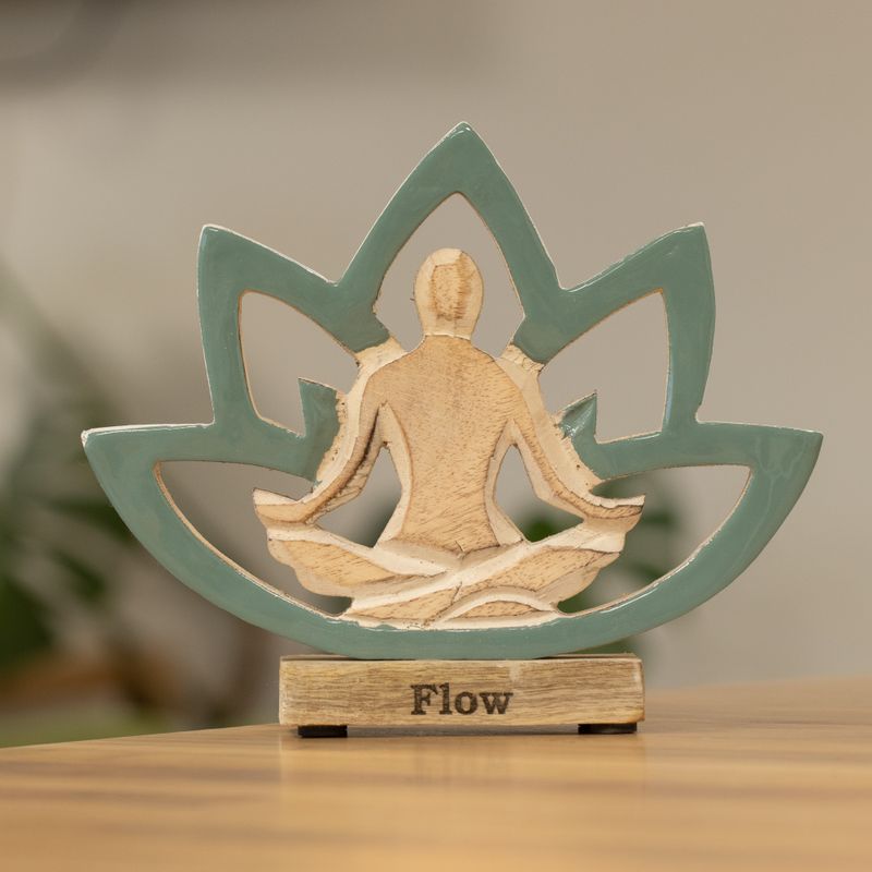 Yoga-Figur aus Holz – Lotusblüte – Petrol – Flow