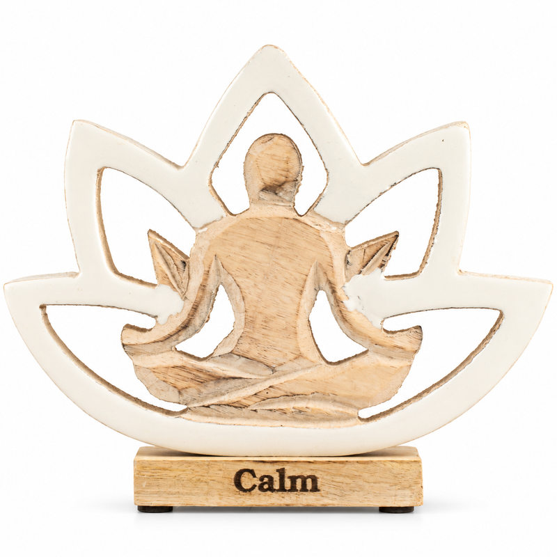 Yoga-Figur aus Holz – Lotusblüte – Creme – Gelassenheit