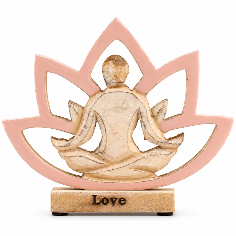 Yoga-Dame aus Holz – Lotusblüte – Altrosa – Liebe