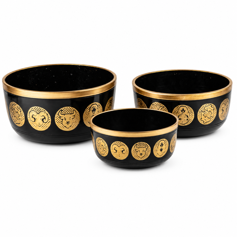 Schwarze Zodiak-Schalen – 3er-Set – 15cm, 19cm, 20cm