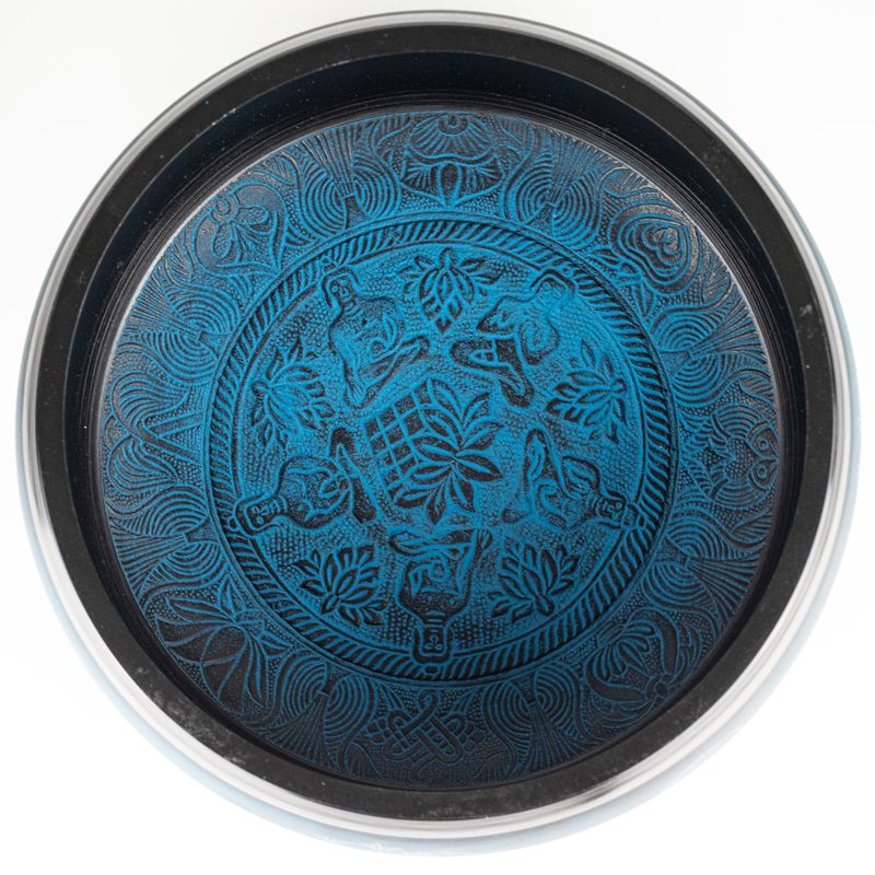 Große Klangschale – Staubblau – 32x15cm – Design 1