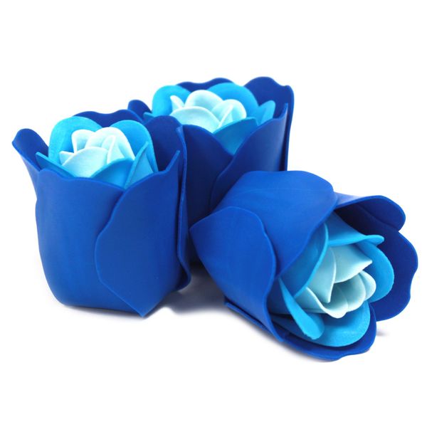 3 Seifenrosen in der Herzbox - blau