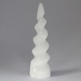 Selenit Spiral -Einhornhorn-Turm  - 15 cm