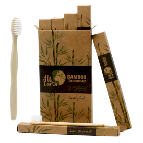 4x Bambus Zahnbürste - Weiß - Family Packung 4 St - Med Soft