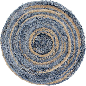 Runder Teppich aus Jute und Recycling Denim -90 cm