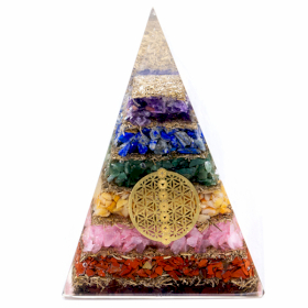 Orgonite Pyramide - Seven Chakra Flower of Life - 90 mm