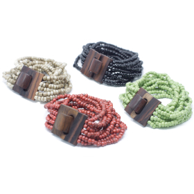 12x Multi-Perlen Armbänder Holzverschluss - Asst Farben