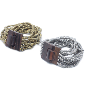 12x Mehrperlen-Armbänder aus Holz - Asst Gold / Silver