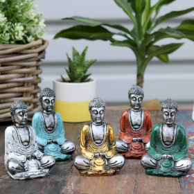 6x Silbener Mini-Buddha(Gemischte Farben)